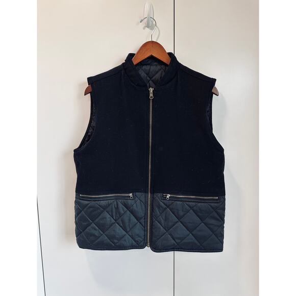 Vintage Womens Outdoor Vest Quilted Wool Reversible Black Size M Woolrich Layer - Picture 1 of 8